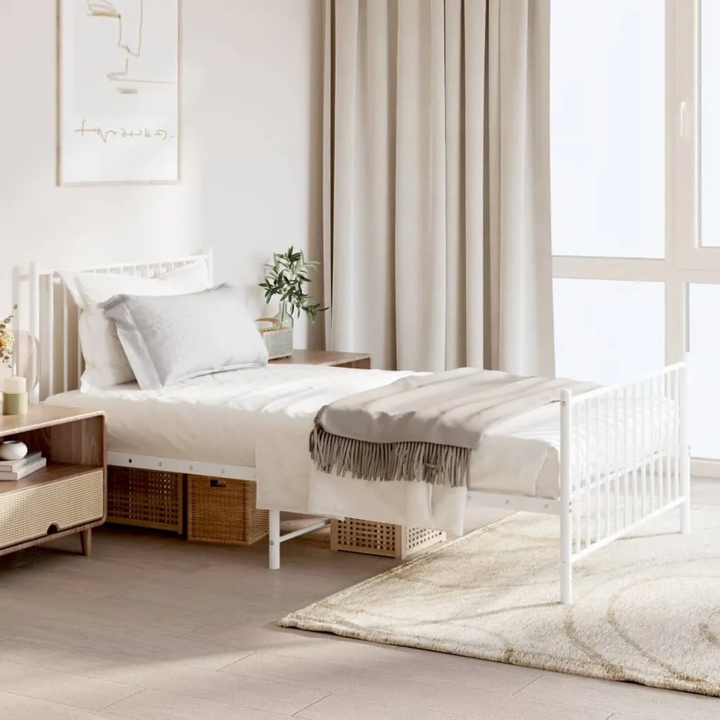 vidaXL Estrutura de cama com cabeceira e pés 100x190 cm metal branco