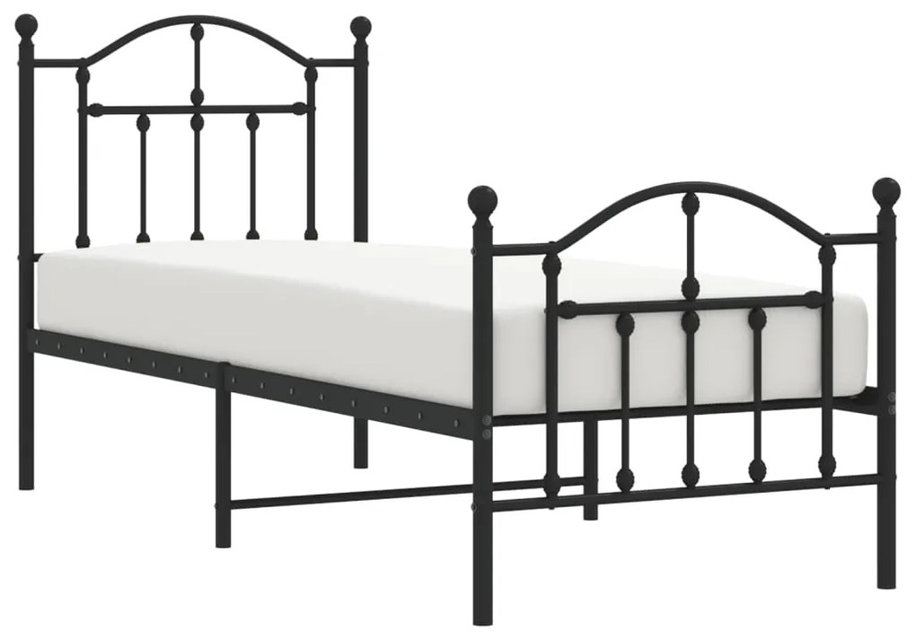 Estrutura de cama com cabeceira e pés 75x190 cm metal preto