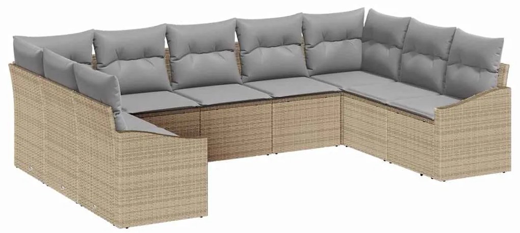 Conjunto de Jantar de Jardim 9 Peças com Almofadas de Rattan Poliester
