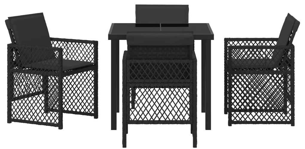 Conjunto de Jantar de Jardim de 5 Peças com Almofadas Pretas de Polira