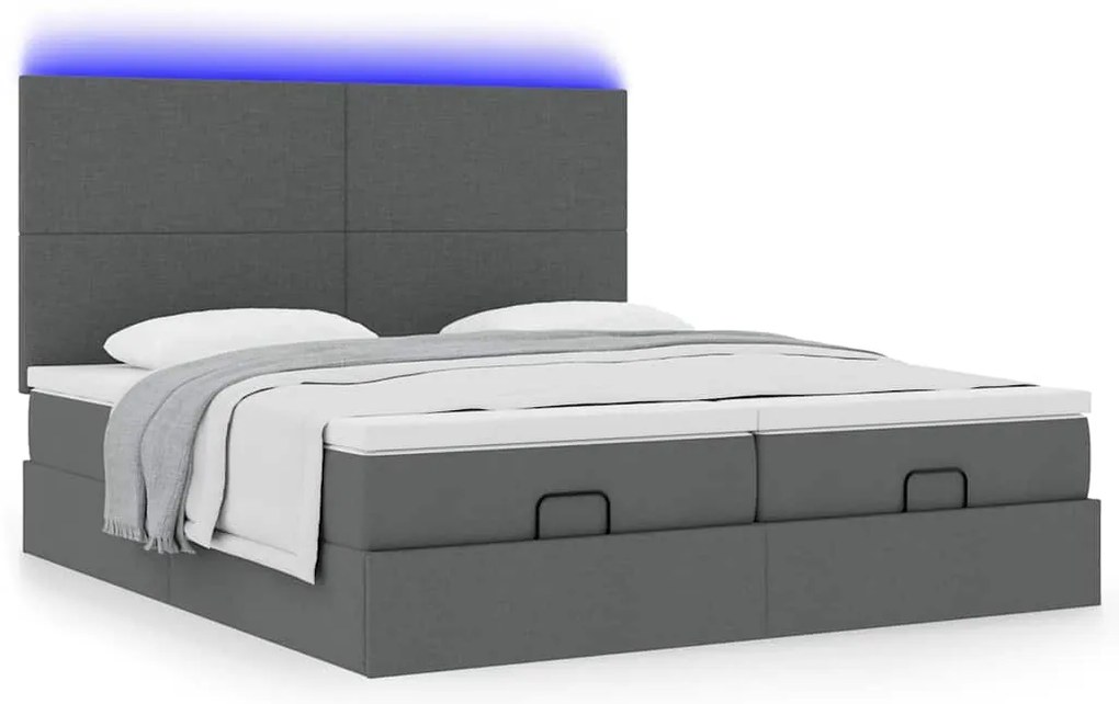 Estrutura de cama otomana com colchões tecido cinzento escuro