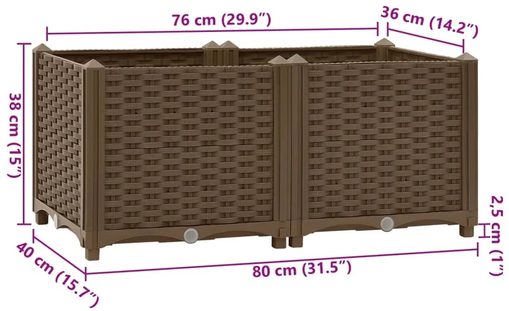 Canteiro elevado 80x40x38 cm polipropileno