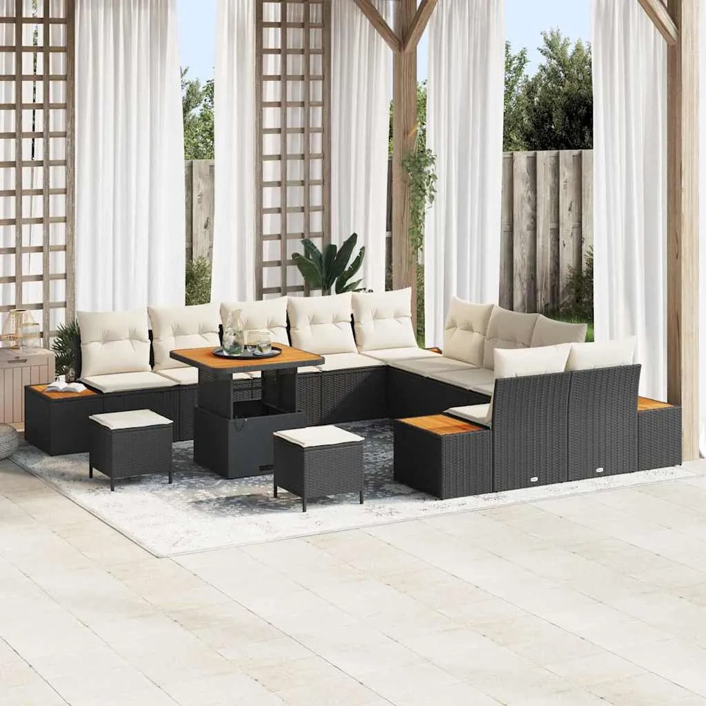 vidaXL Conjunto de Sofá de Jardim 13 pcs Preto Rattan Sintético