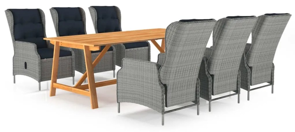vidaXL 7 pcs conjunto de jantar para jardim cinzento-claro