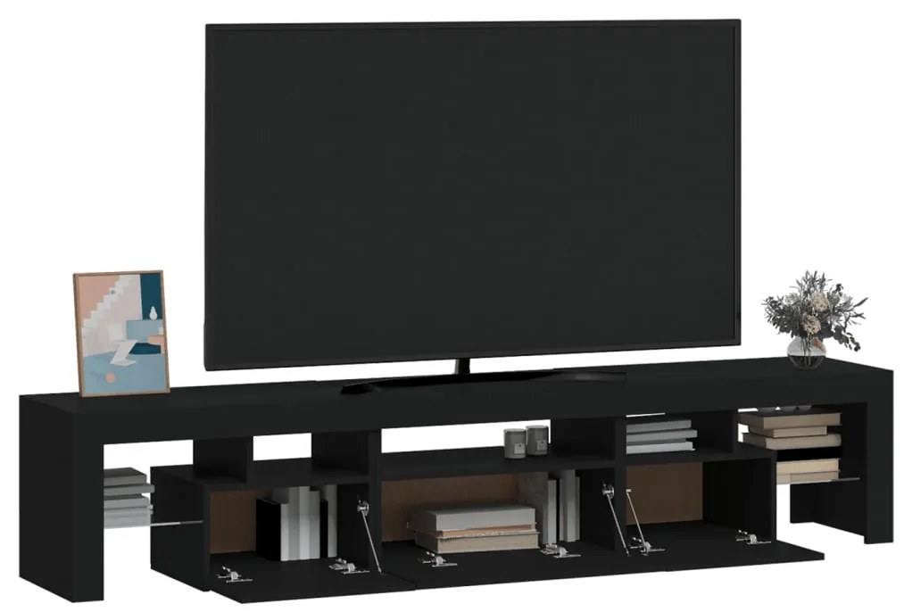 Móvel de TV com luzes LED 200x36,5x40 cm preto