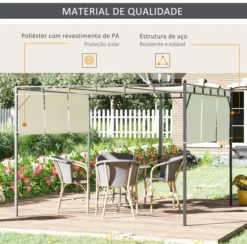 Pérgola de Jardim com Teto Retrátil em Aço - 3x3m