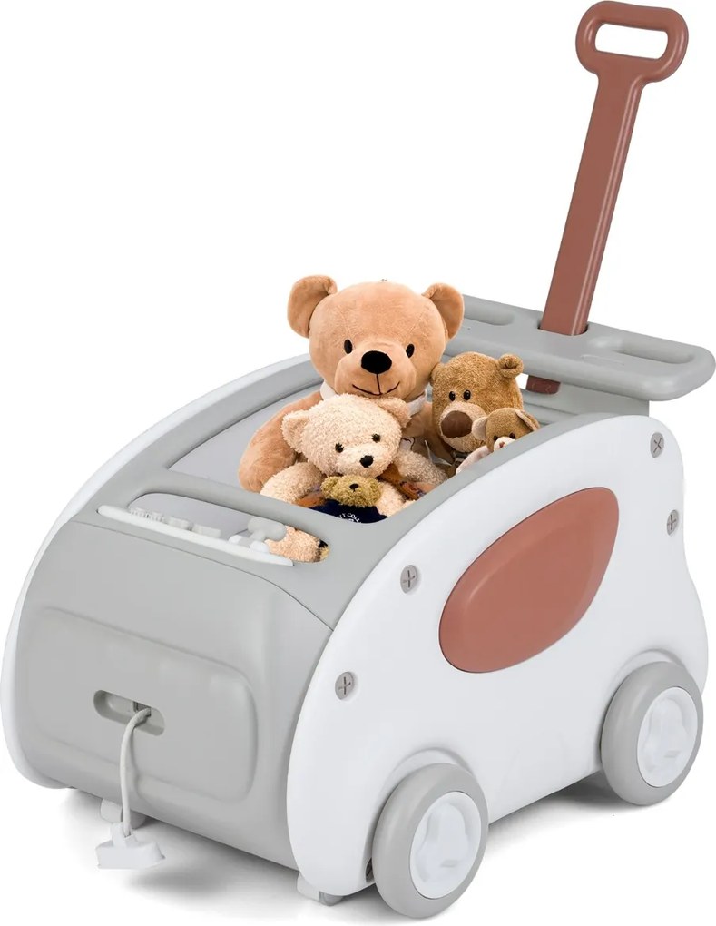Andador para Bebés Carrinho 2 em 1 para Empurrar e Puxar com Rodas Assento Dobrável e Cinto de Segurança Cinza