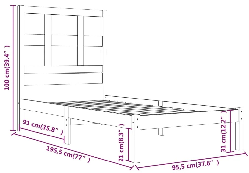 Estrutura de cama solteiro 90x190 cm pinho maciço