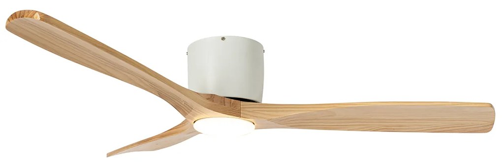 Ventilador de teto branco com madeira 131,5cm incl. LED regulável com controle remoto - Jerri Moderno