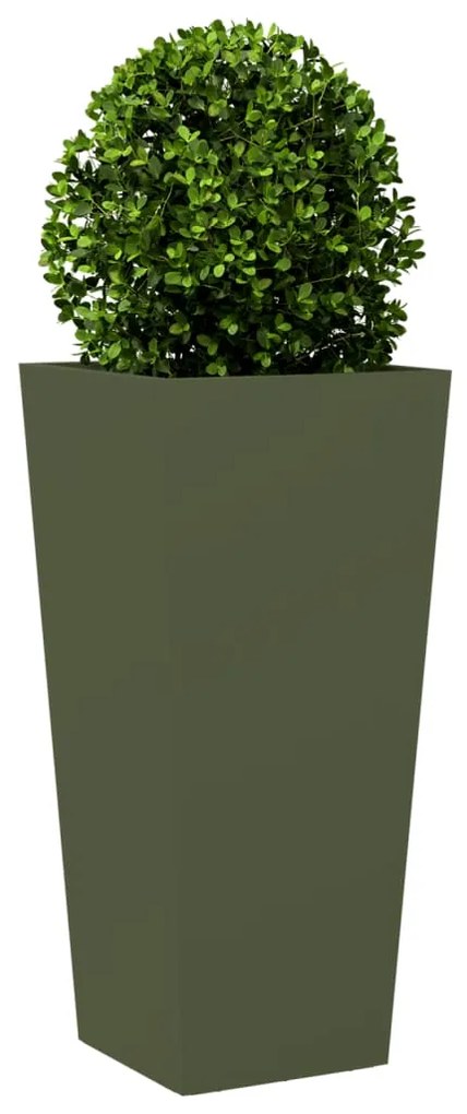 Vaso/floreira de jardim 2 pcs 35x35x75 cm aço verde azeitona