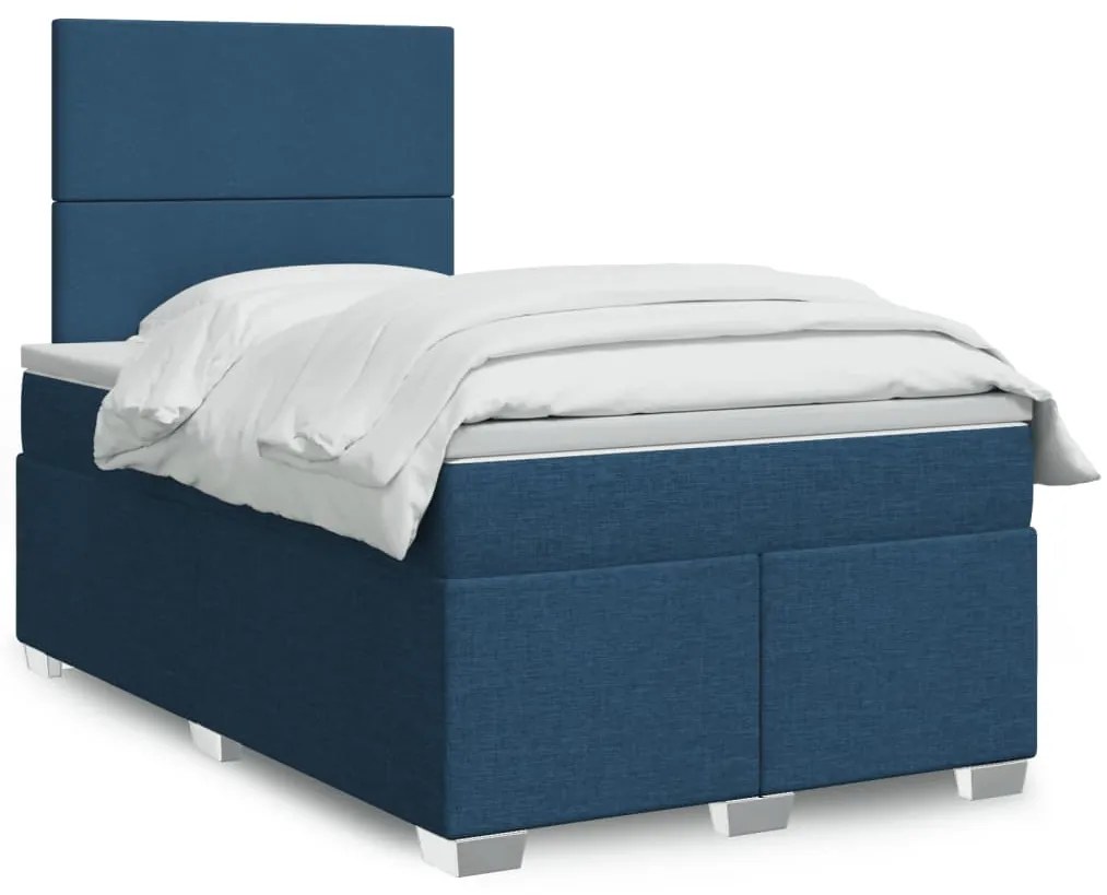 Cama boxspring com colchão 120x190 cm tecido azul