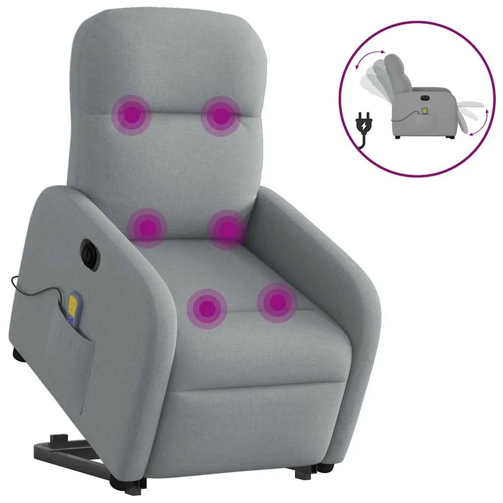 vidaXL Poltrona elétrica reclinável massagens tecido cinzento-claro