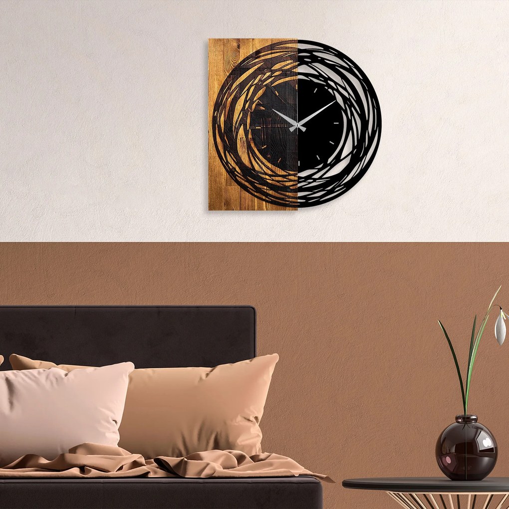 Relógio de Parede Decorativo Mas-039 – Nogueira Clara e Preto – 58 x 3