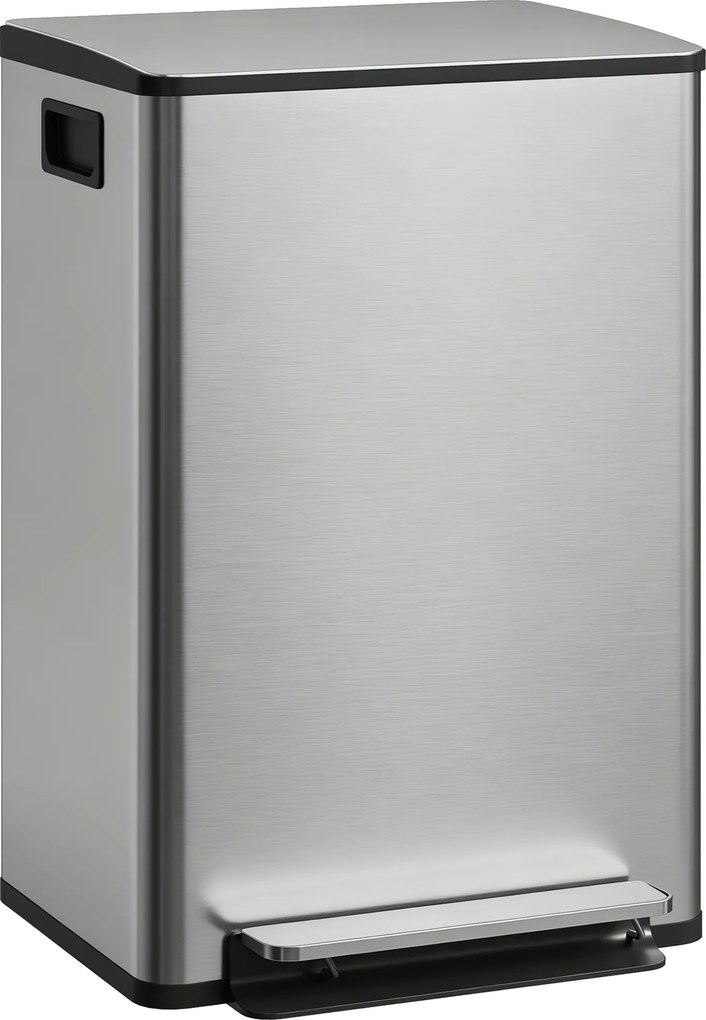HOMCOM Balde de Lixo de Cozinha com 50 L Pedal Balde Removível Tampa de Fecho Suave 41,7x36,6x62 cm Prata | Aosom Portugal