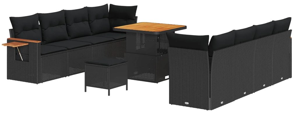 vidaXL Conjunto de Sofá de Jardim com almofada 11 pcs Preto