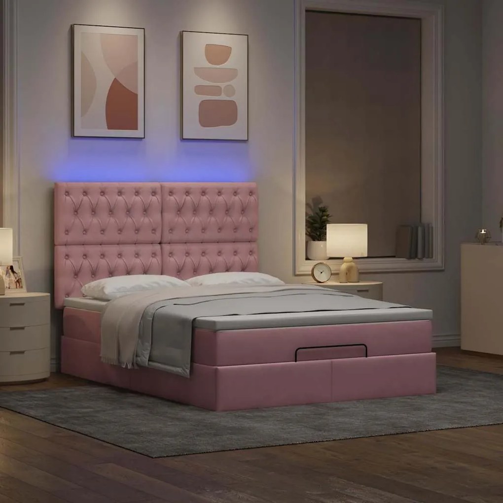 Estrutura de cama otomana com colchões 140x200 cm veludo rosa