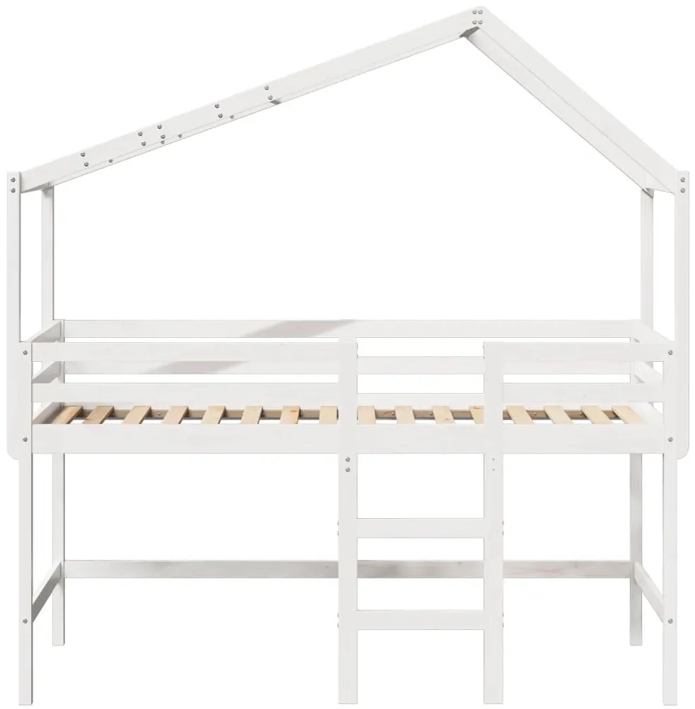 Cama alta c/ escada e telhado 80x200 cm pinho maciço branco