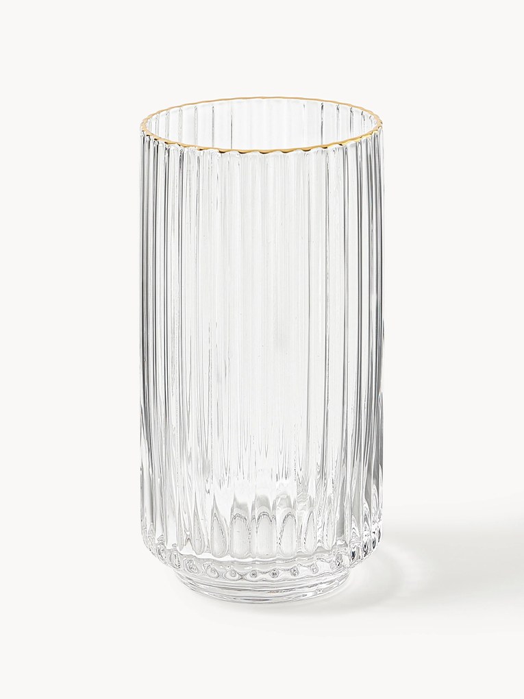 Mouth-Blown Highball Glasses Aleo with Gold Rim, Set of 4