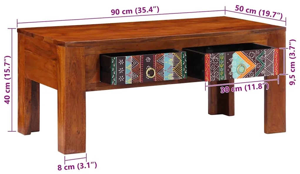 Mesa de centro 90x50x40 cm madeira de acácia maciça