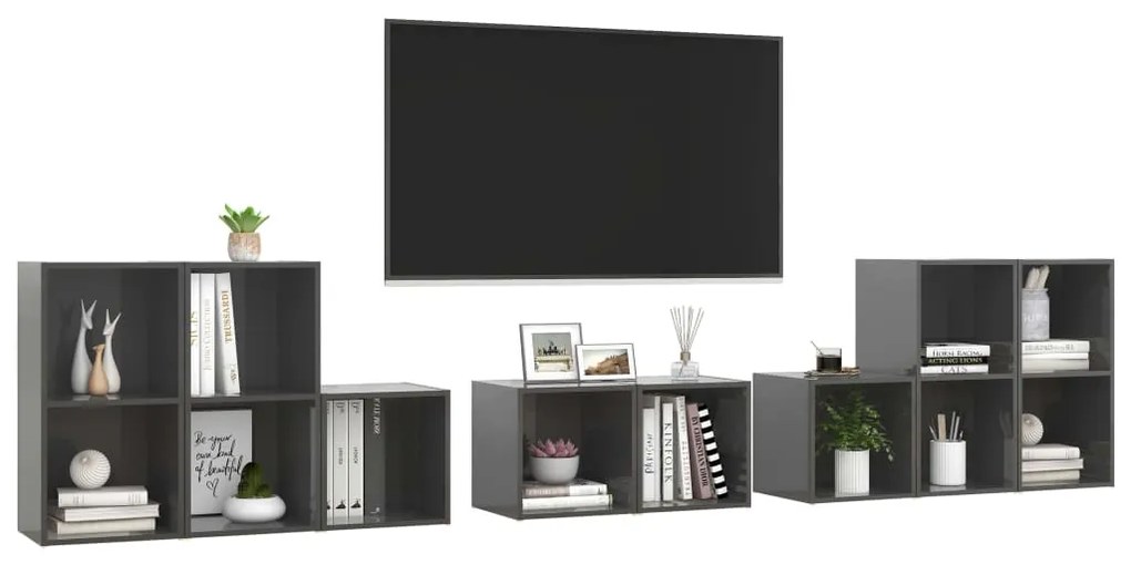 8 pcs conjunto móveis de TV derivados madeira cinza brilhante