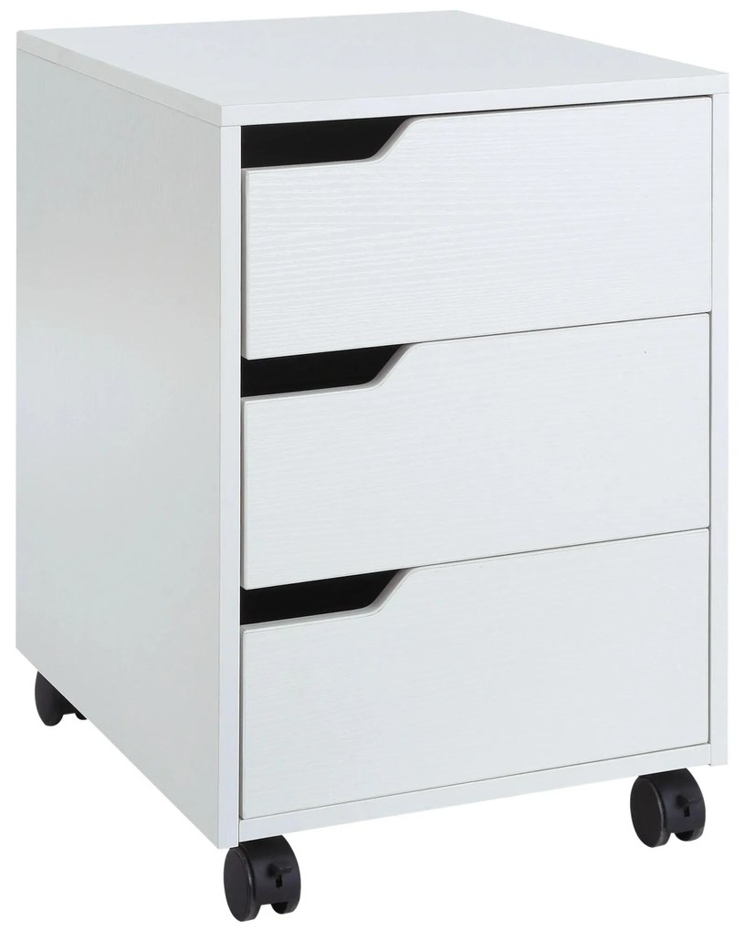 HOMCOM Gavetas Bloco de Gavetas Móvel com 3 Gavetas e Rodas para Escritório 40x50x57,5 cm Branco | Aosom Portugal