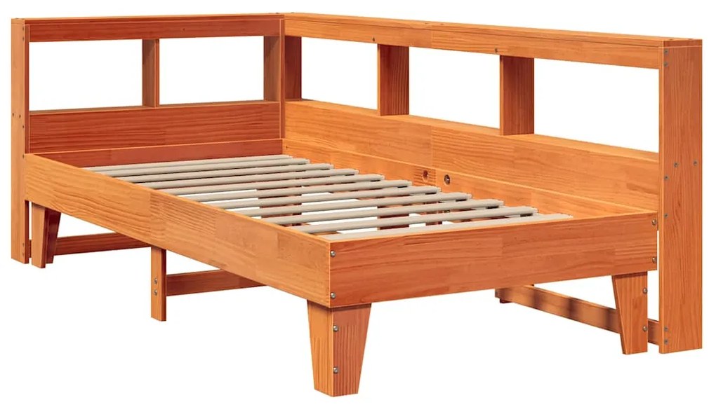Cama com estante sem colchão 90x200cm pinho maciço castanho-mel