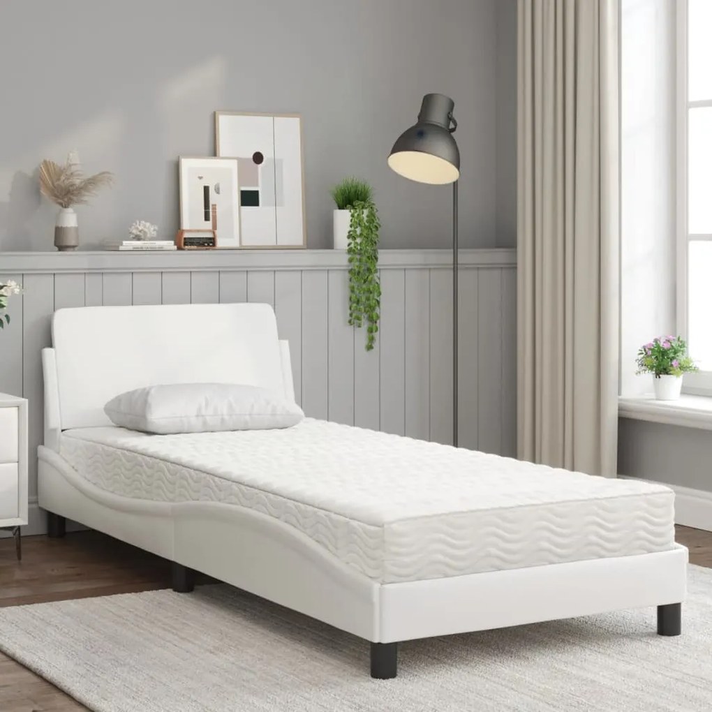 Cama com colchão 80x200 cm couro artificial branco