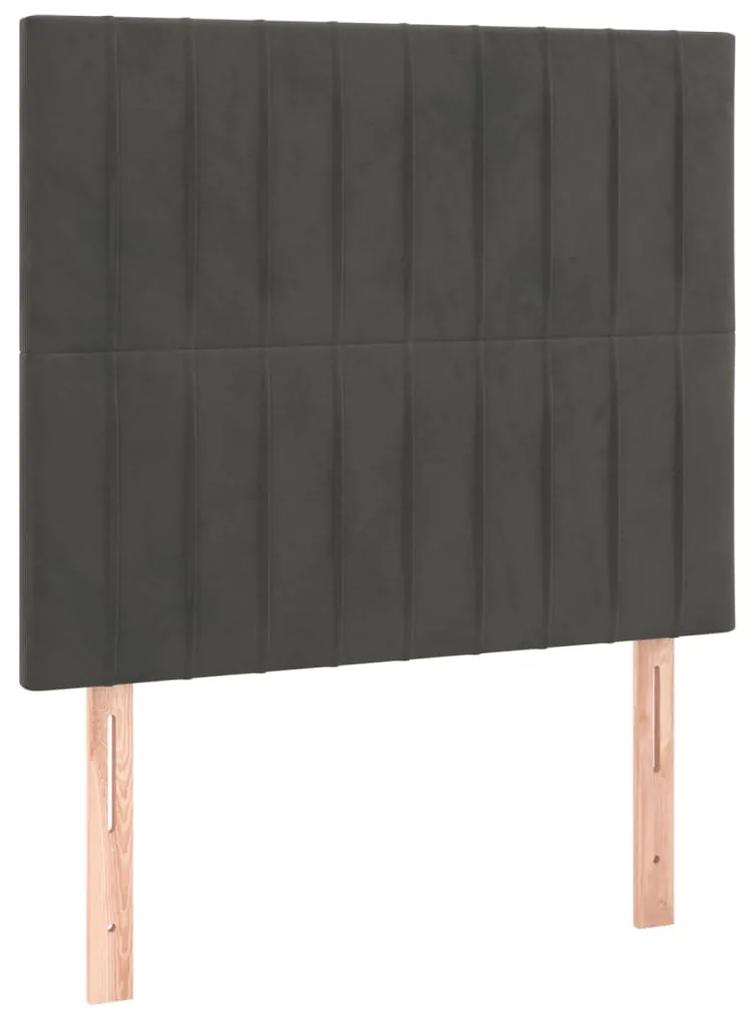 Cama box spring c/ colchão/LED 120x200cm veludo cinzento-escuro