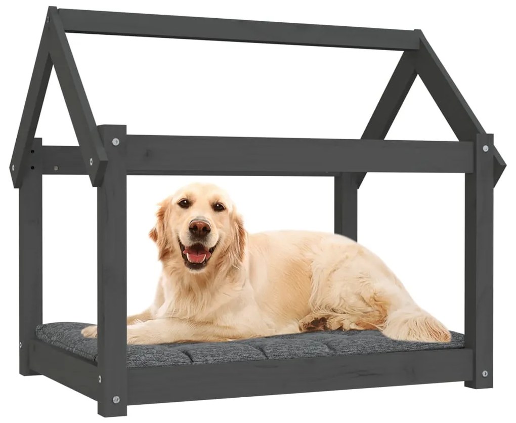 Cama para cães 81x60x70 cm madeira de pinho maciça cinza