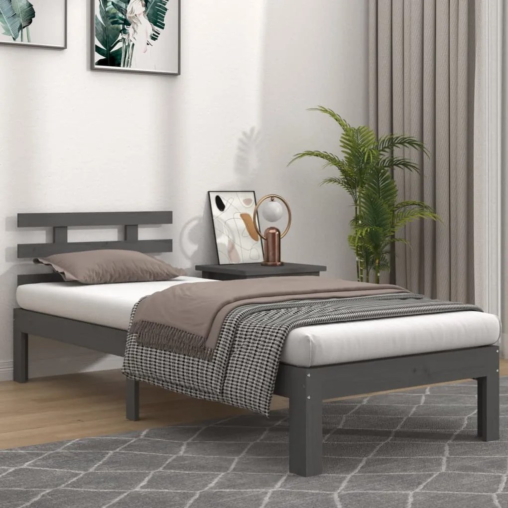 vidaXL Estrutura de cama 100x200 cm madeira maciça cinzento