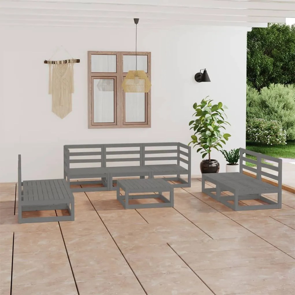 vidaXL 8 pcs conjunto lounge de jardim pinho maciço cinzento