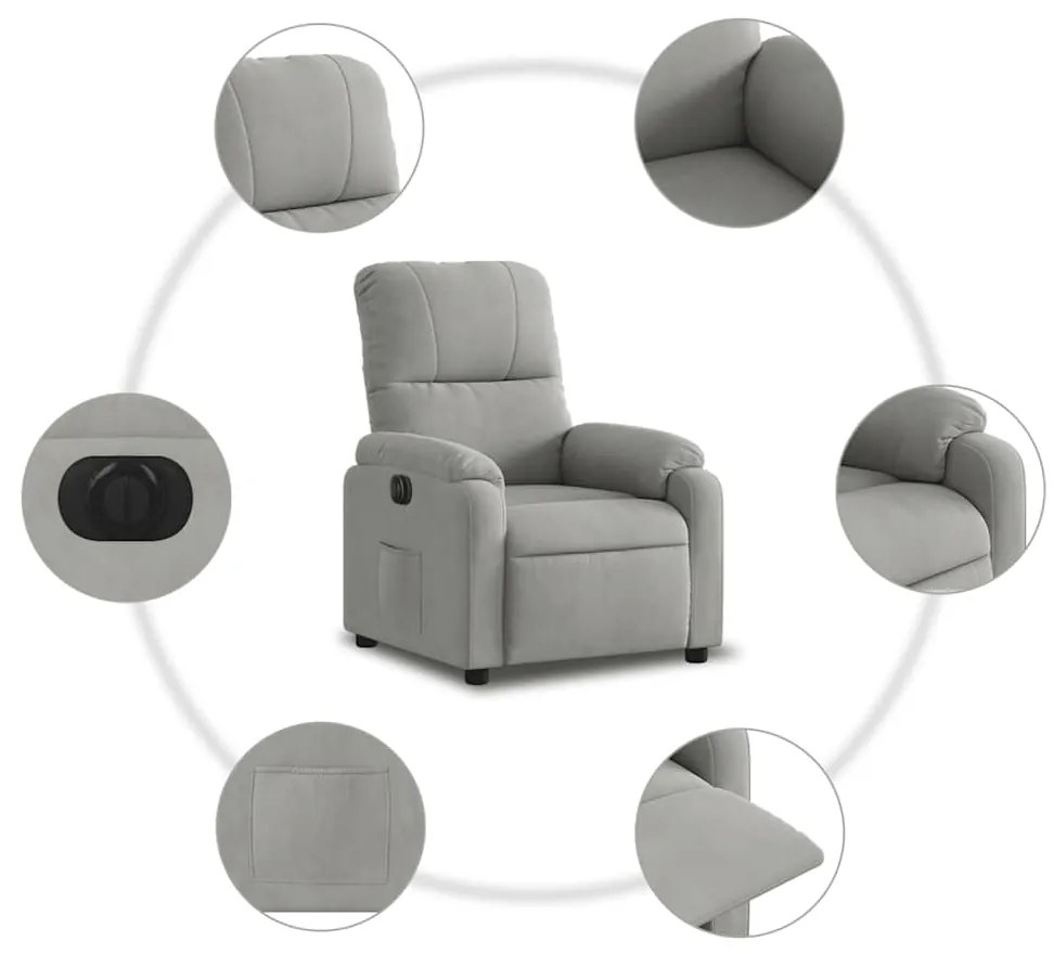 Poltrona reclinável elétrica tecido de microfibra cinza-claro