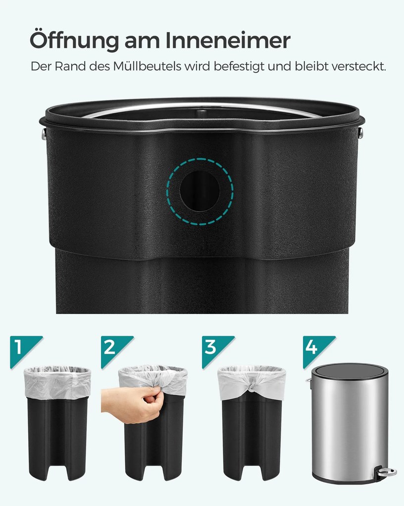 Caixote lixo casa de banho 3 litros com tampa Prateado + preto