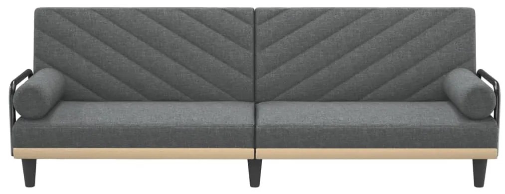 Sofá-cama com apoio de braços tecido cinzento-escuro