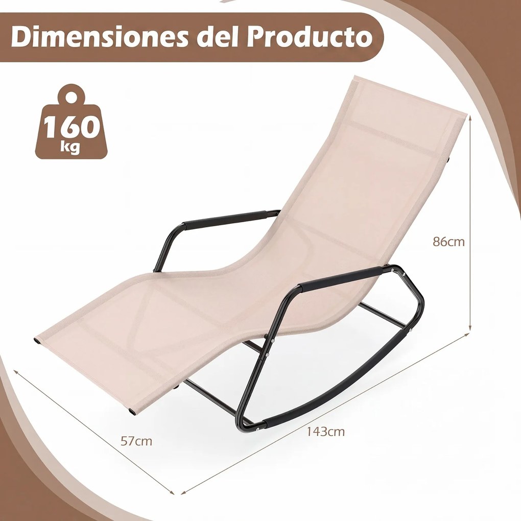 Cadeira baloiço com braços e Estrutura metálica – Poltrona de relaxamento para pátio ou terraço, bege