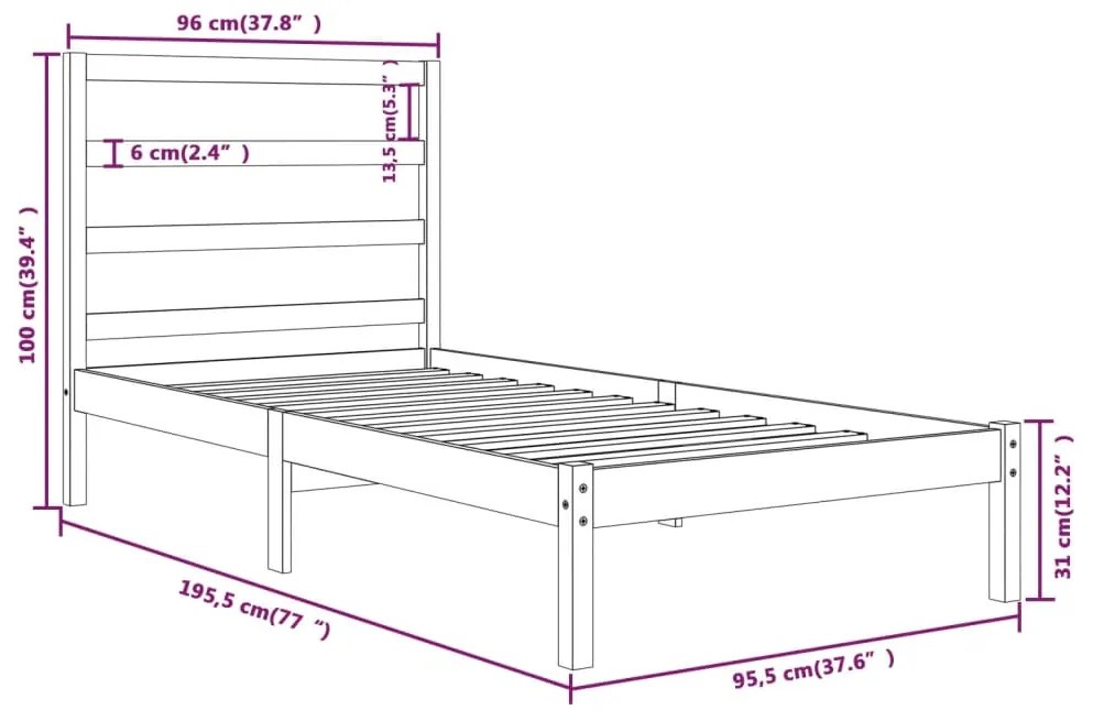 Estrutura de cama solteiro 90x190 cm madeira maciça