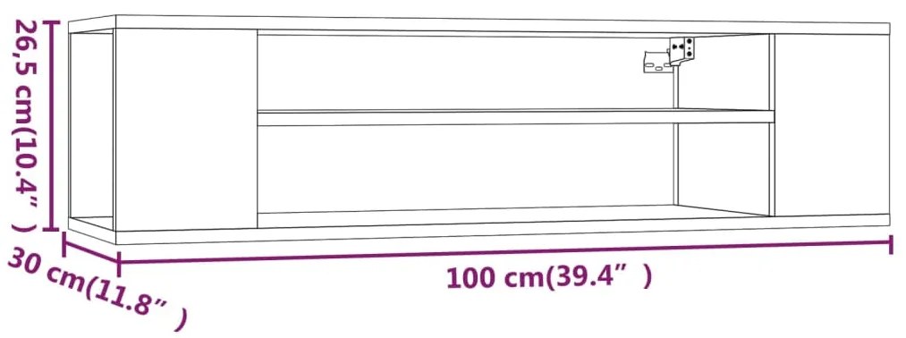 Armário TV suspenso 100x30x26,5 cm deriv. madeira cinza sonoma