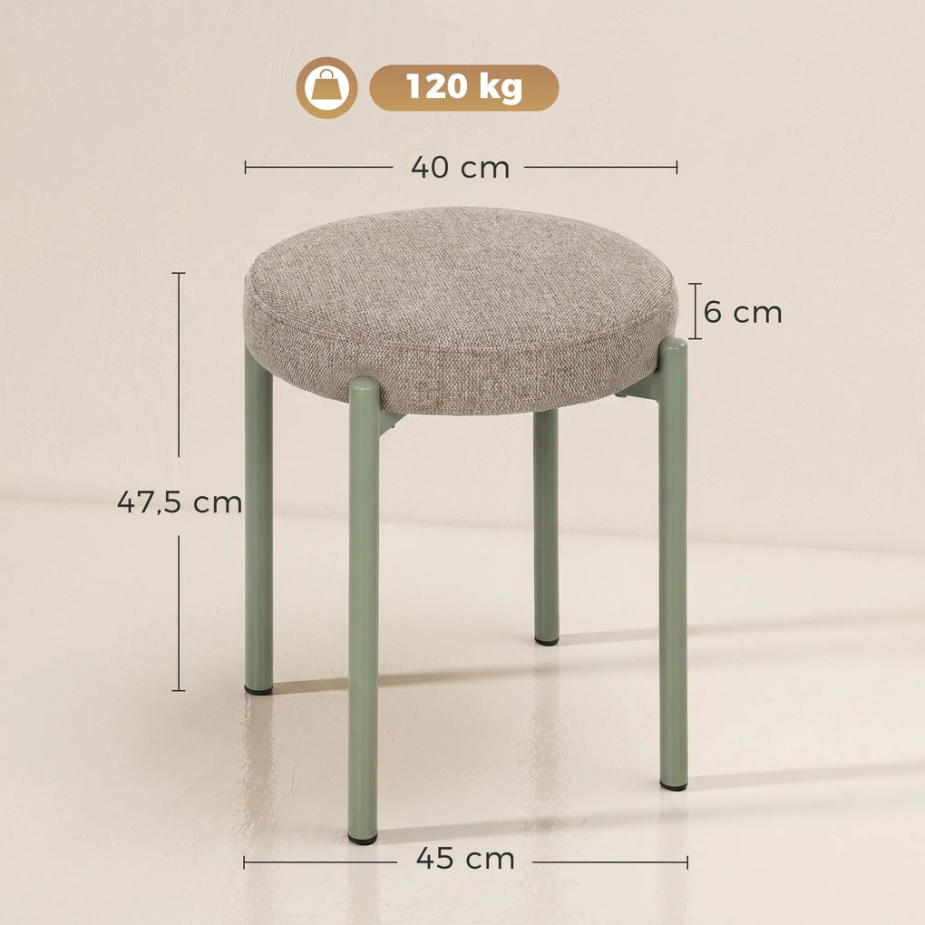 Conjunto de 4 Bancos Redondos Empilháveis (MESA NÃO INCLUIDA), 45 x 45 x 47,5 cm, Assento Almofadado, Castanho-Claro