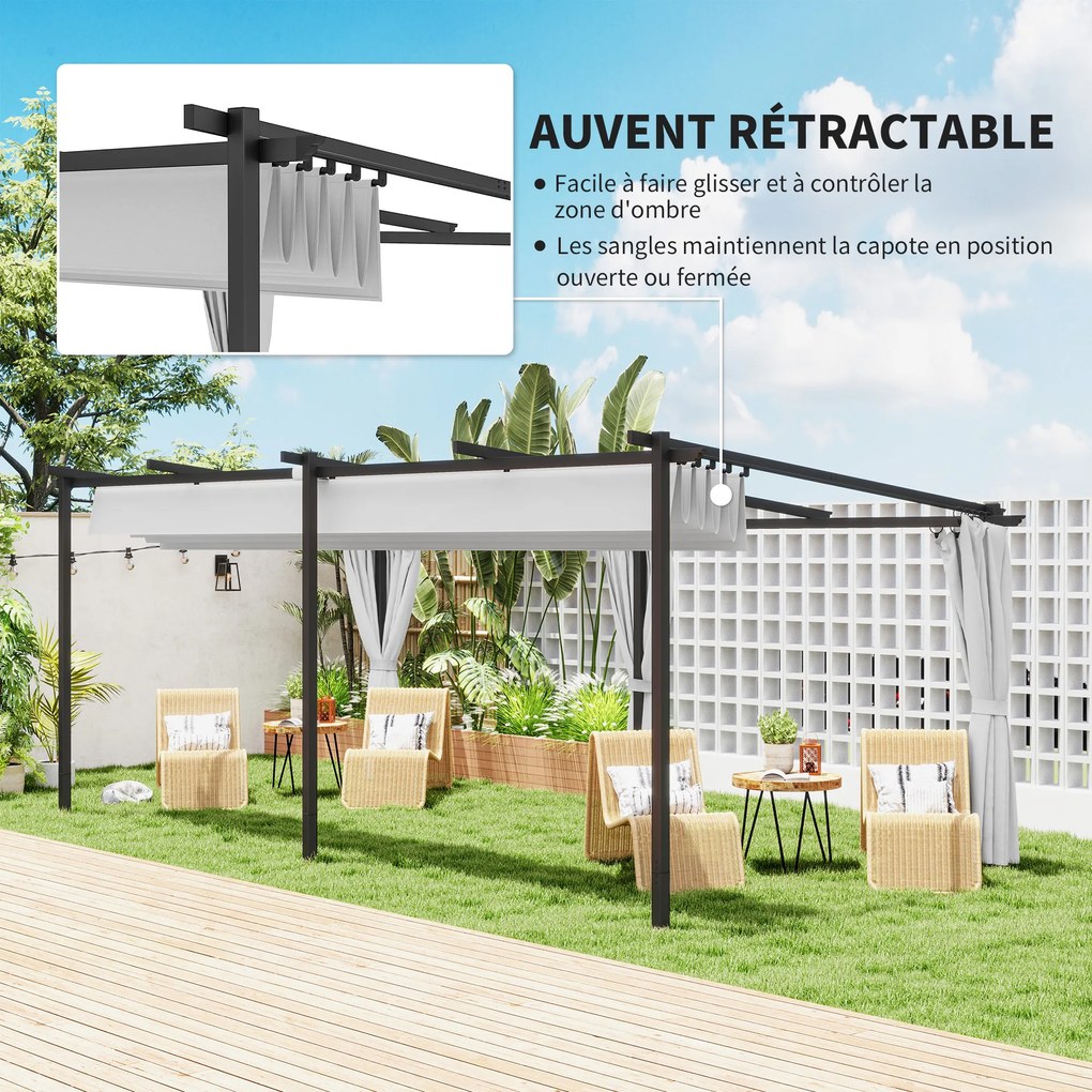 Pérgula de jardim para exterior 3 x 6 m, pérgula deslizante e retrátil com laterais, abrigo solar UPF30+, cinzenta