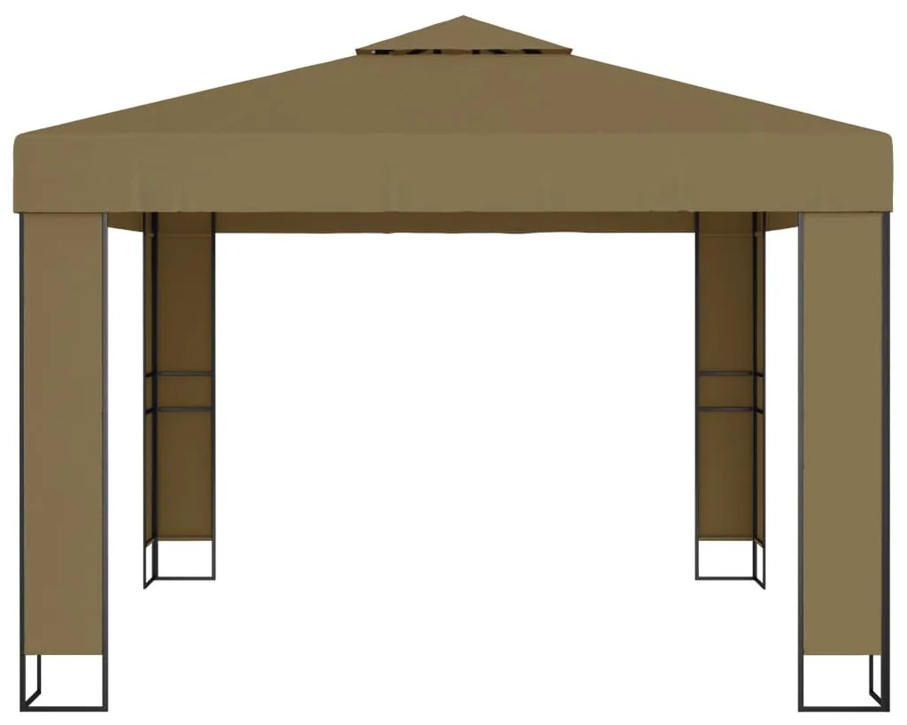 Gazebo c/ telhado duplo 3x3x2,7m 180 g/m² cinzento-acastanhado