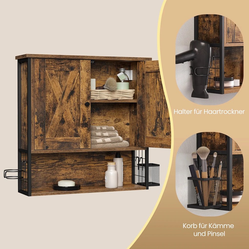 Armário de parede na casa de banho 60 x 16 x 60 cm (C x L x A) castanho vintage-preto