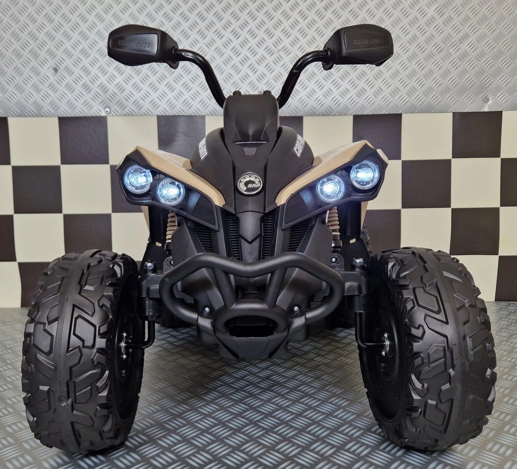 Moto 4 elétrica 24V para crianças Can-Am Maverick Pneus Borracha EVA e Assento em pele Bege
