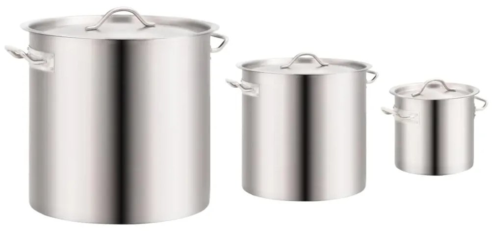51680 vidaXL 3 pcs conjunto de panelas 50/21/6 L aço inoxidável