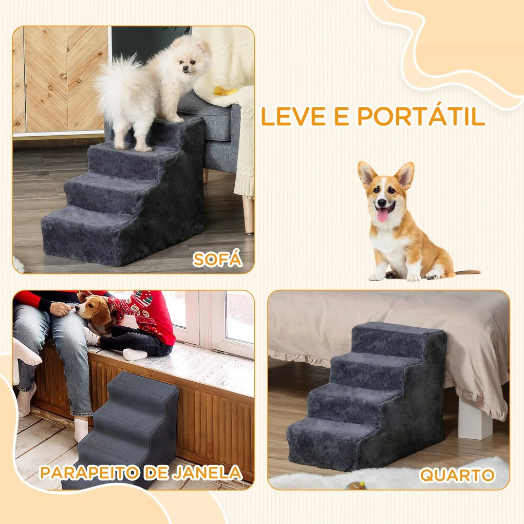 PawHut Escada para Animais de Estimação com 4 Degraus 2 em 1 com Capa