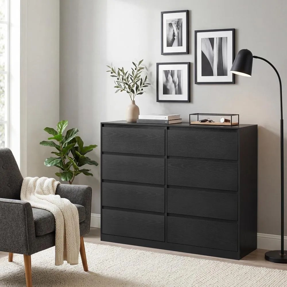 Cómoda, armário de arrumação, com 8 gavetas, para quarto, 40 x 119,4 x 97,5 cm, estilo moderno, preta