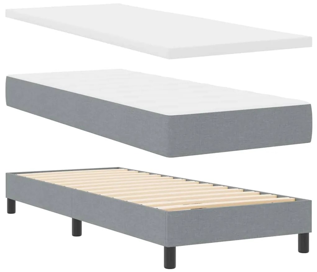 Cama box spring com colchão, cinza claro, 80 x 200 cm, tecido.