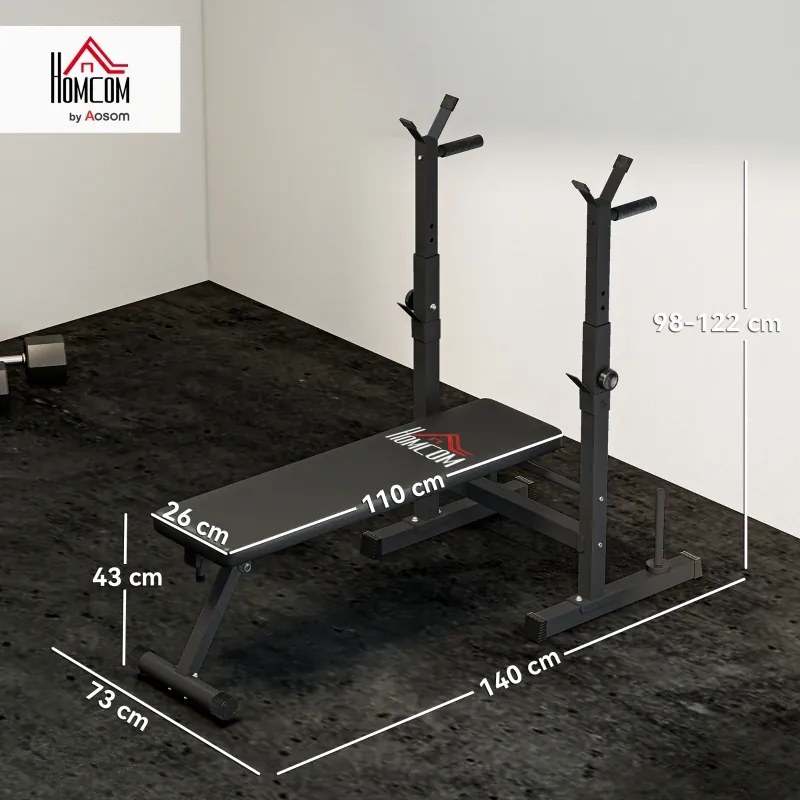 Banco de Pesos (NÃO INCLUIDOS) Multifuncional Dobrável com Suporte para Barras Ajustável e Estação de Dips 98-122x140x73 cm Preto