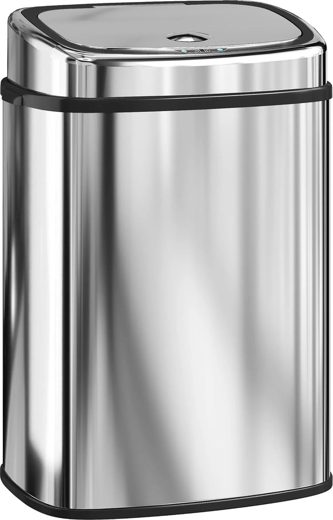HOMCOM Caixote do Lixo com Sensor Infravermelhos 50L em Aço Inox com 2 Modos de Abertura, Prateado | Aosom Portugal