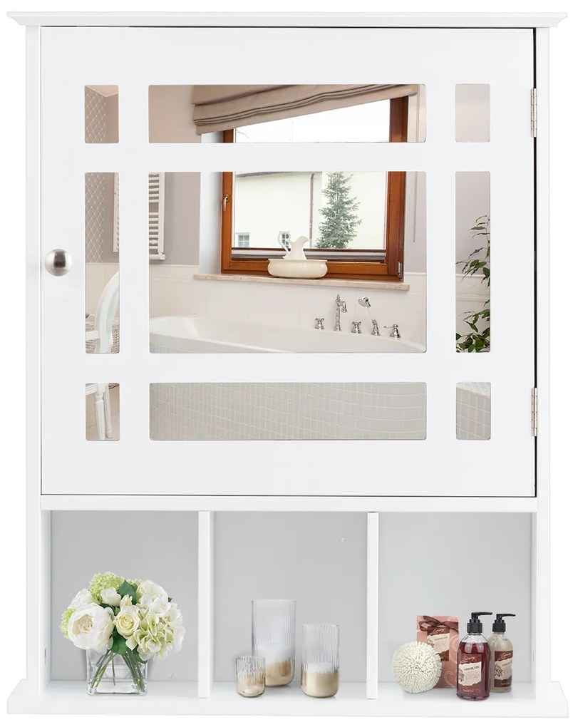 Armário de casa de banho com espelho de parede com porta e Estante Armário de arrumação  50 x 16 x 61 cm branco