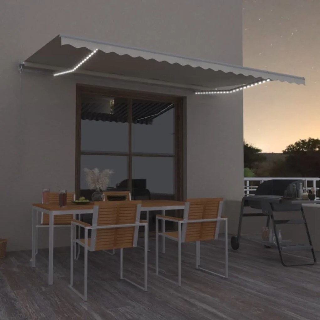 Toldo retrátil manual com LED 500x350 cm cor creme